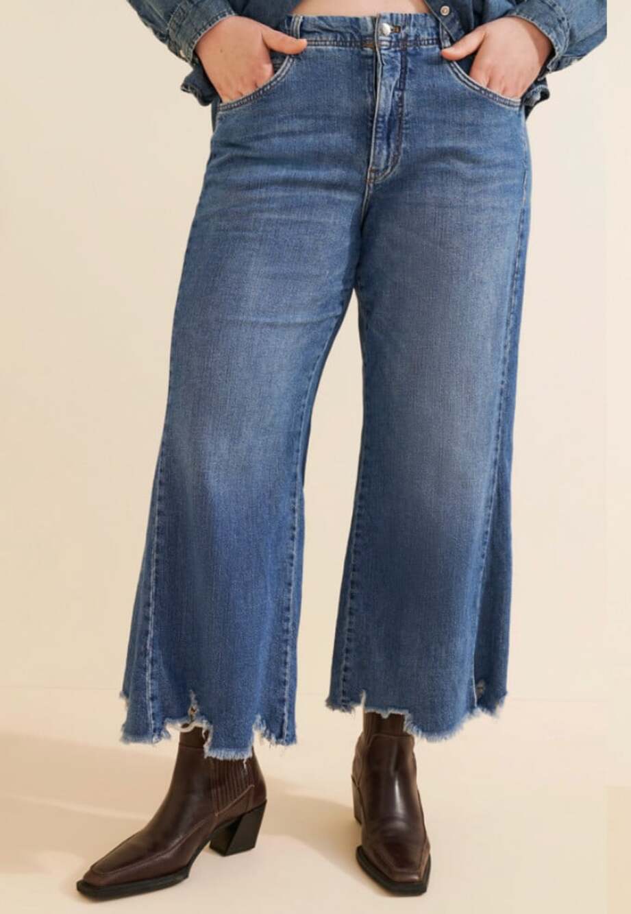 Anthropologie Pilcro The Adi Mid-Rise Frayed Relaxed Flare Jeans Medium Wash 32